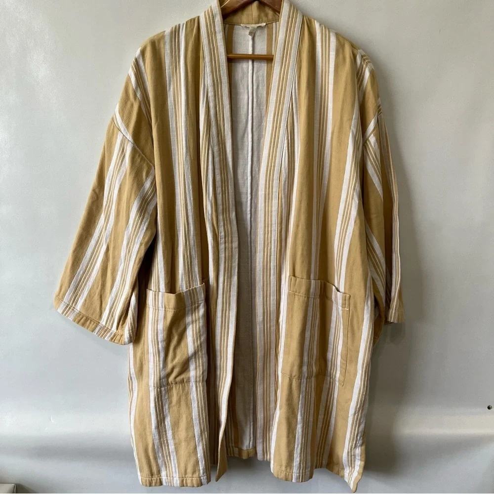 Eileen Fisher Reed White Stripe Kimono Duster Robe Coat